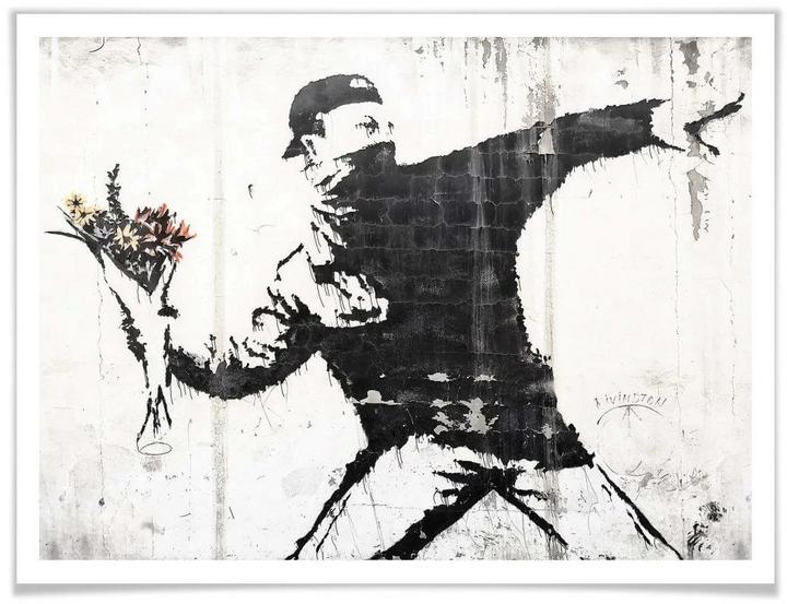 Trenddeko Poster Banksy – Der Blumenwerfer 100 x 80 cm, Papier (7 x 7.5 x 98 cm)