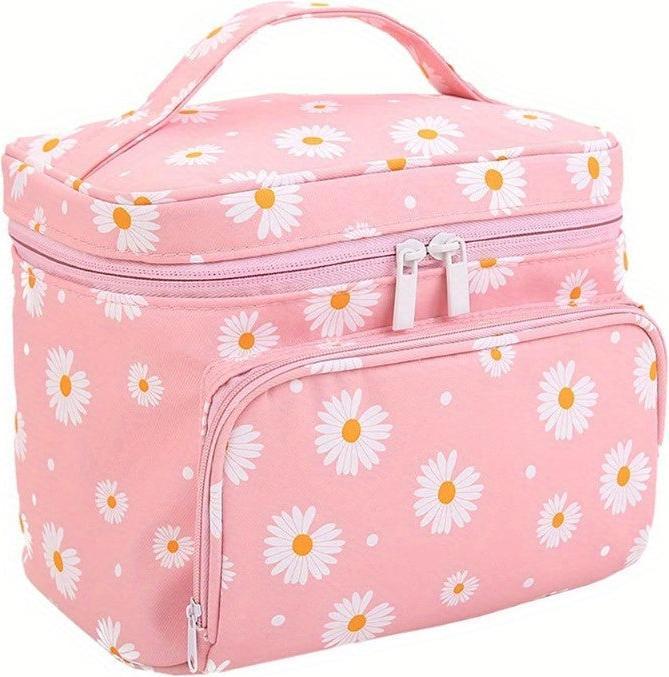 Only-Bags.Store Borsa per il trucco con stampa a margherita Borsa per cosmetici grande con porta pennelli Borsa per