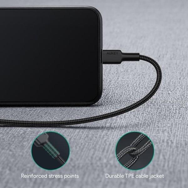 Image du produit Aukey CB-CL02 Black Nylon Lightning-USB C Cable | USB power supply USB-PD | 1.2 m | Apple MFi certificate (1.20 m, USB 3.2 Gen 1)