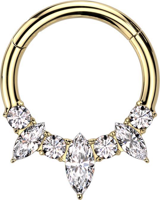 Produktbild Star Piercing Micro Segmentring klappbar vergoldet zwei ovale Kristalle silber vier rund Kristalle silber (ohne Messing, Titan G23)