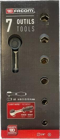 Produktbild Facom 6-Punkt-Ratschen-Steckschlüsselsatz mit um 360° drehbarem Griff, 1/4"