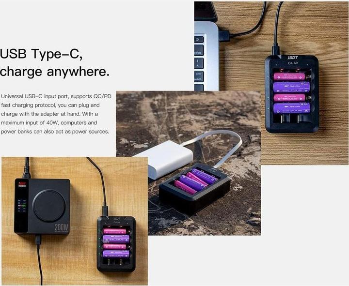 Image du produit Isdt Chargeur C4 Air USB-C, pour NiMH & Li-ion (1 pcs, HR6, HR03, Chargeurs sans batterie)