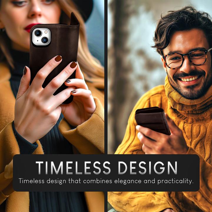 Produktbild Nalia Echt Leder Flip Case Hülle mit Magnetverschluss (Apple iPhone 15)