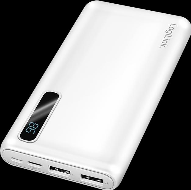 Produktbild LogiLink Powerbank 10000 mAh, 2x USB-A, 2-in-1 Kabel, mit Display, weiss (10000 mAh)