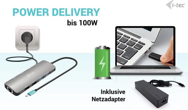 Productafbeelding i-tec USB-C metalen nano-dock 2x HDMI 1x GLAN 2x USB 3.2 2x USB 2.0 1x USB-C 3.2 Gen.1 Data 1x USB-C 1 (USB-C, 2 Havens)