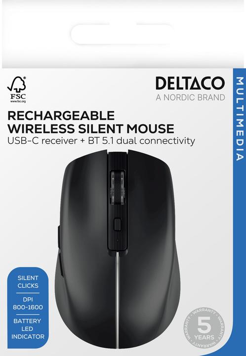 Produktbild Deltaco Wireless Mouse - Gaming Mus - Optisk - 6 knapper - Sort
