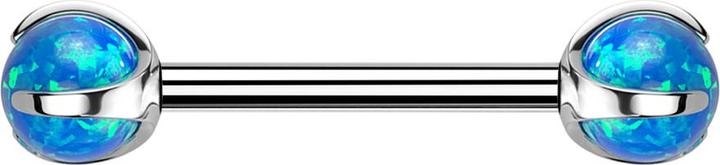 Produktbild Star Piercing Barbell Innengewinde silber mit zwei Kugeln Opal blau gefasst (Titan G23, ohne Messing)