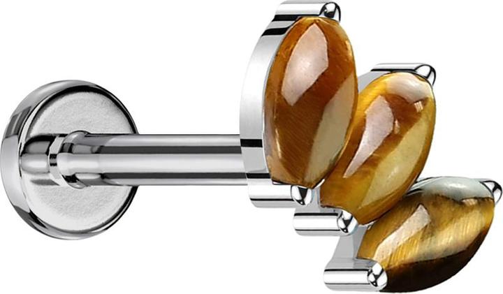 Produktbild Star Piercing Micro Labret Innengewinde silber drei Ovale Tigerauge Steine (Titan G23, ohne Messing, Mineralisch)