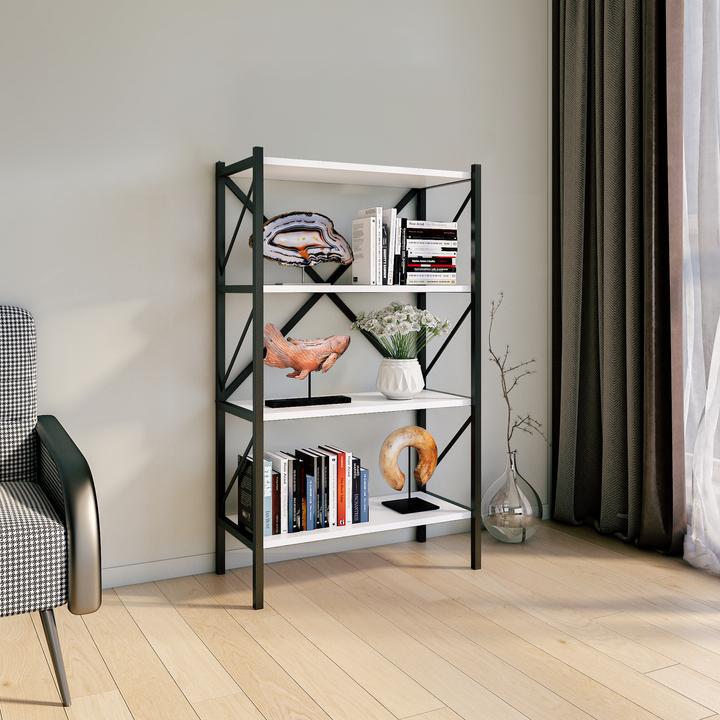 Actual product image VCM Wood Metal Storage Stand Shelf Bookcase Decorative Books Stand Shelf Insasi 4 (66 x 34 x 121 cm)