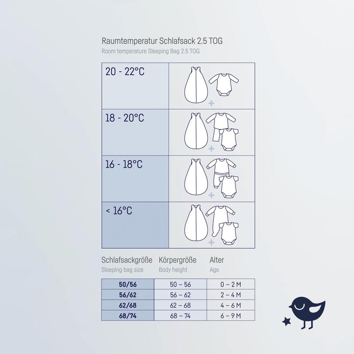 Actual product image Julius Zöllner Sky baby sleeping bag - Little Bow (52 cm, 2.5 TOG, All-season)