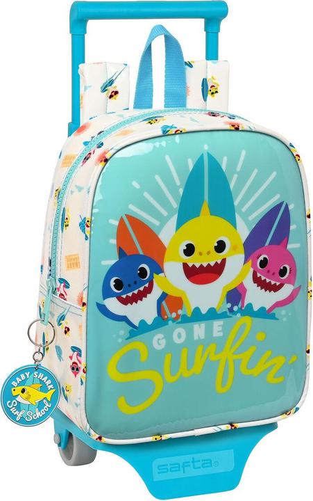 Pinkfong Schulrucksack mit Rädern Baby Shark Surfing Blau Weiss 22 x 27 x 10 cm