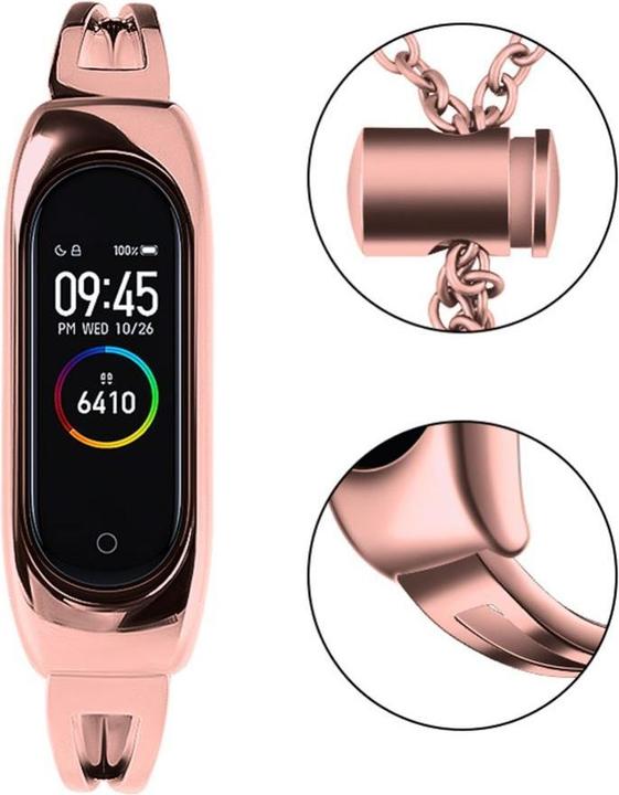 Actual product image Hurtel Replacement metal band bracelet strap for Xiaomi Mi Band 6 / 5 / 4 / 3 pink (Stainless steel)