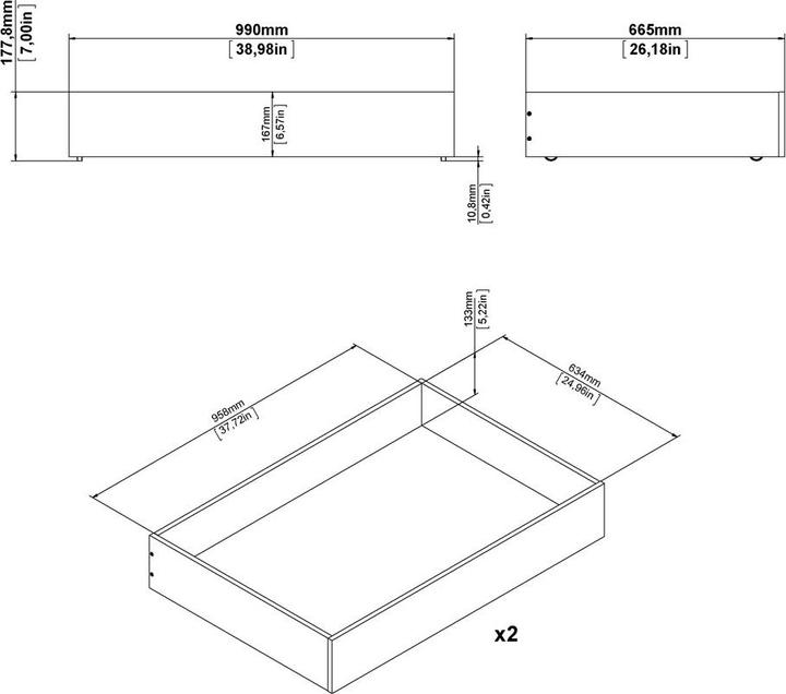 Produktbild Ebuy24 Bettschublade Nada (90 x 200 cm)