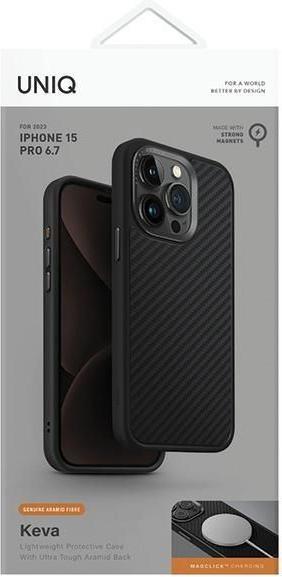 Image du produit Uniq étui Keva iPhone 15 Pro Max 6.7" Magclick Charging czarny/carbon black (Apple iPhone 15 Pro Max)