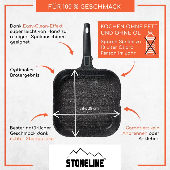 Produktbild Stoneline Imagination PLUS 28x28 cm, 2 Ausgüsse & abnehmbarer Griff (Pfannenset + Topfset, Aluminium)