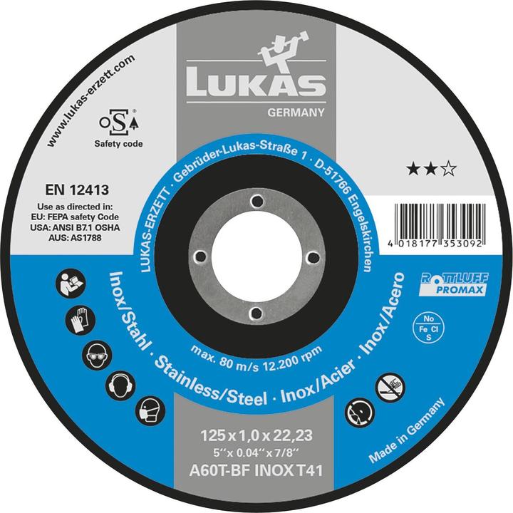 Produktbild Lukas Trennscheibe T41 für Edelstahl 125x1 mm gerade