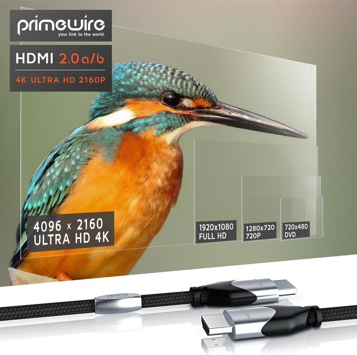 Image du produit Primewire Câble HDMI 2.0b - 4k 60Hz Ultra HD - Ethernet haut débit - triple blindage - Full HD - 3D - ARC (7.50 m, HDMI)