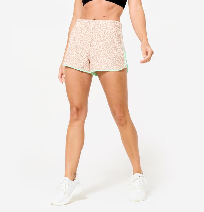 Produktbild Domyos Shorts kurz leicht - beige/grün Leo-Print (L)