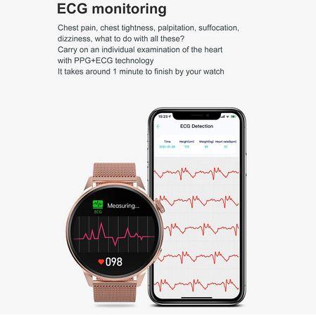 Image du produit PhoneLook Montre connectée universelle DT4+ avec bracelet milanais en acier NFC/ECG/Sommeil