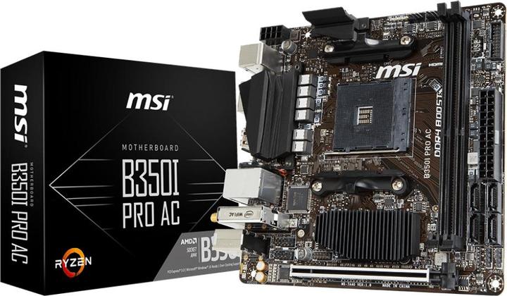 Image du produit MSI B350I PRO AC - Carte mère - Mini-ITX - Socket AM4 - AMD B350 - USB 3.1 Gen 1, USB 3.1 Gen 2 - B (AM4, AMD B350, Mini-ITX)