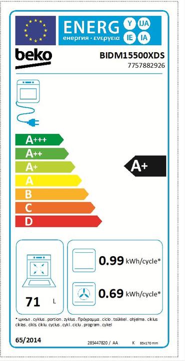 Energie-Label Beko BIDM15500XDS Backofen A, Edelstahl