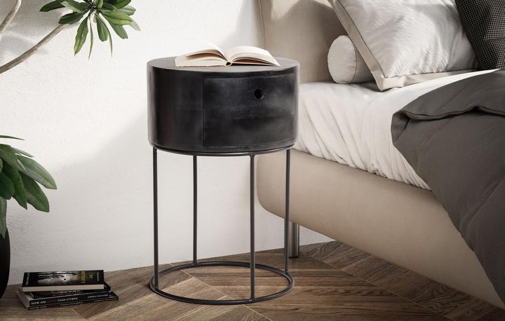Produktbild FineBuy Nachttisch Nachtkonsole Boxspringbett Holz Massiv 60 cm Schublade Rund (40 x 40 x 60 cm)