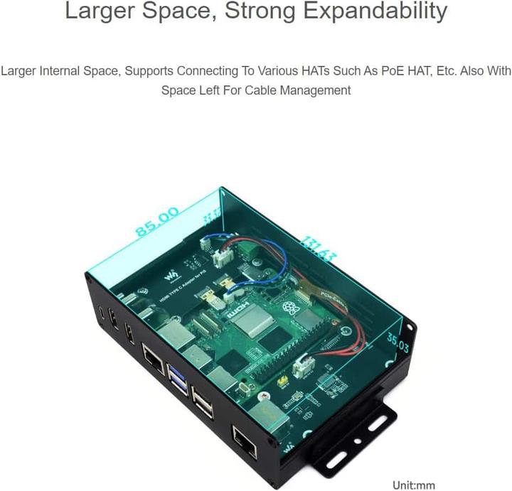 Actual product image WaveShare Aluminium multifunction case for Raspberry Pi 5