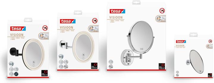 Productafbeelding tesa VISIOON LED cosmeticaspiegel met verlichting, 5x vergroting, zwart - Wandmontage zonder boren, zwart (8 x 22 x 18 cm)