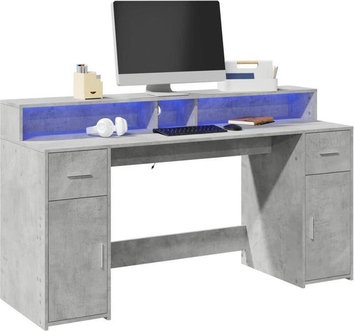 Image du produit VidaXL Bureau à LED Table d'ordinateur Table de travail PC Table de bureau gris béton (160 x 55 x 91 cm)