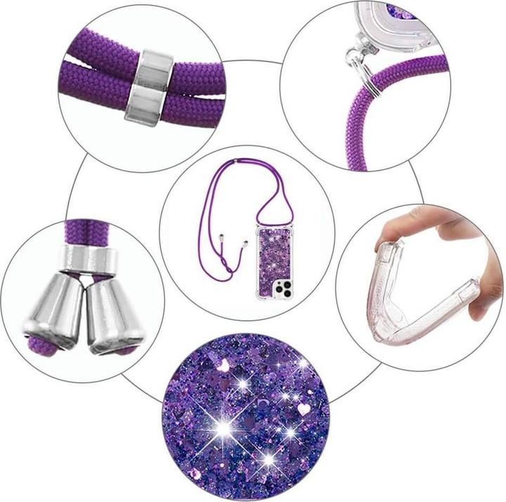 Produktbild Cover-Discount iPhone 15 Pro - Glitzer Hülle mit Umhängeband violett (Apple iPhone 15 Pro)