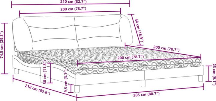 Immagine prodotto VidaXL Letto Letto imbottito Letto matrimoniale Letto in ecopelle con materasso Bianco 200x200cm (200 x 200 cm)