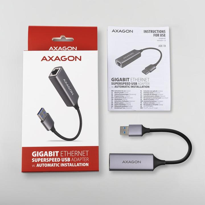 Image du produit Axagon ADE-TR Adaptateur Gigabit Ethernet 10/100/1000 - USB 3.1 type A, gris titane (USB 3.1, RJ45 (1x))