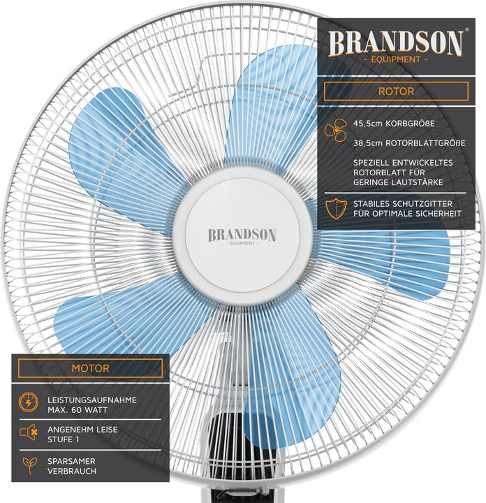 Produktbild Brandson Standventilator 40 cm Ø, Fernbedienung, Display, Oszillation, Höhe & Kopf verstellbar, 60W, weiss (57 dB)