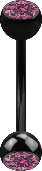 Star Piercing Micro Banane schwarz mit zwei Kugeln und Kristall pink (ohne Messing, Titan G23)