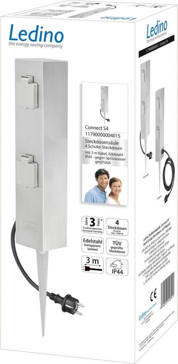 Productafbeelding Ledino 4-polige zuil met Connect S4 grondpin, roestvrij staal buiten (4 x)