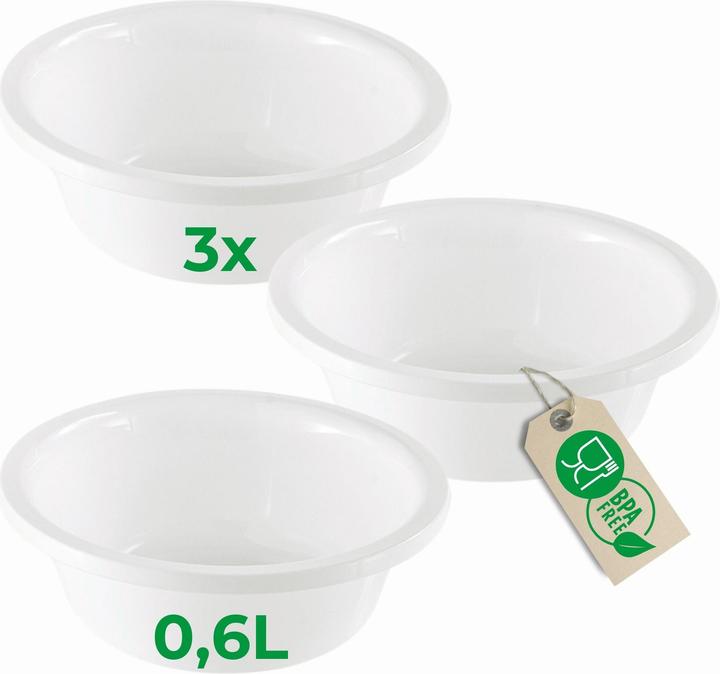 Novaliv 3x Spülschüssel Rund 0,6L, D16 cm, Weiss, BPA-frei Spülmaschinenfest Ideal für Küche und Camp