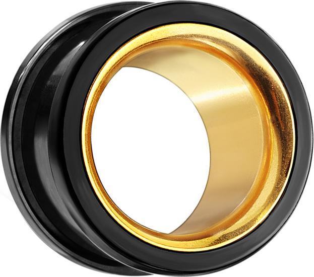 Produktbild Star Piercing Flesh Tunnel schwarz mit goldenem Innenteil (Chirurgenstahl 316L, ohne Messing)
