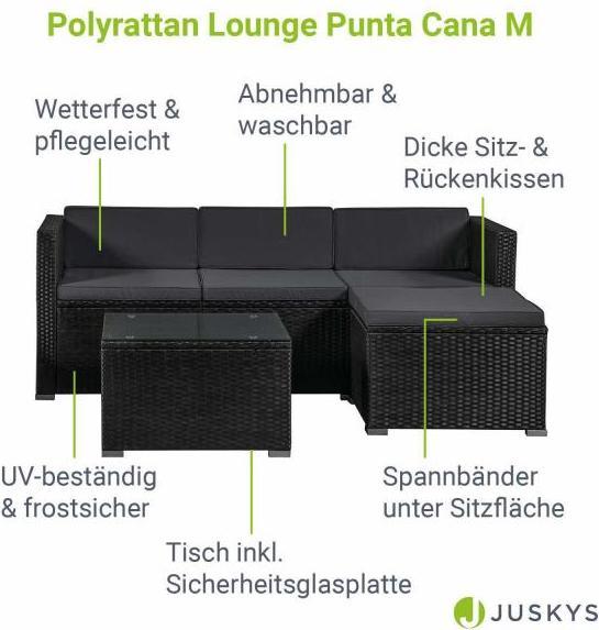 Actual product image Juskys Polyrattan lounge Punta Cana M seating set