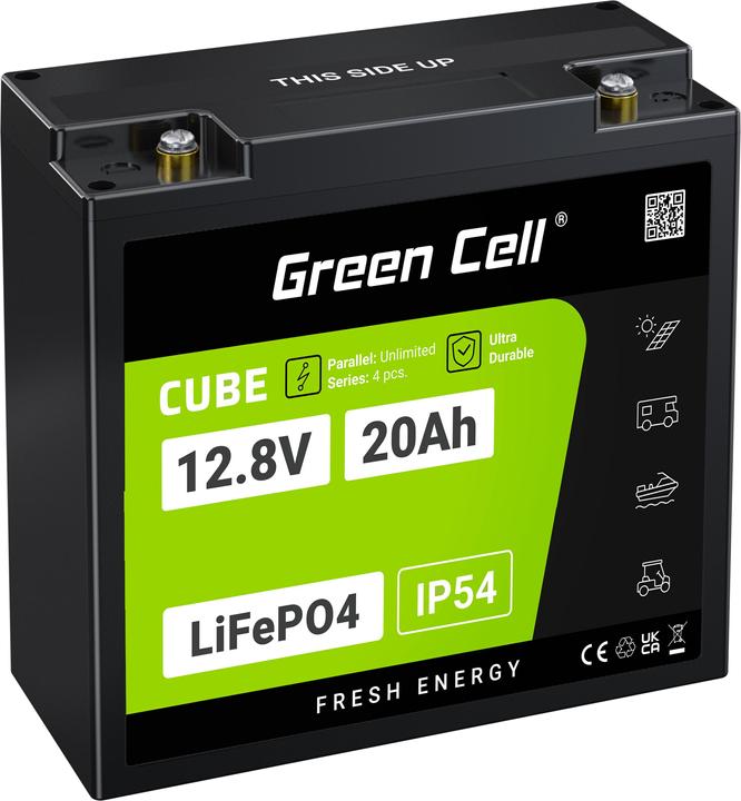 Produktbild GreenCell Green Cell CUBE LiFePO4 battery 20Ah 12.8V 256Wh lithium iron phosphate battery for tractor, lawn mo (12.80 V, 20 Ah)