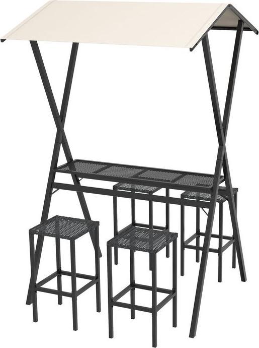 Actual product image Swisshandel24 Garden bar set rattan bar table with 4 bar stools, with roof, seating group, footrest, black, steel