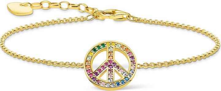 Immagine prodotto Thomas Sabo Bracciale con segno di pace e pietre colorate placcato oro (19 cm, Argento 925)