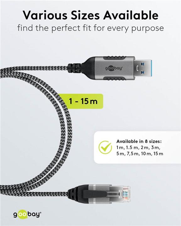 Image du produit Goobay Câble Ethernet USB-A 3.0 vers RJ45, Slim, 7,5 m (USB 3.0, RJ45, RJ45 (1x))