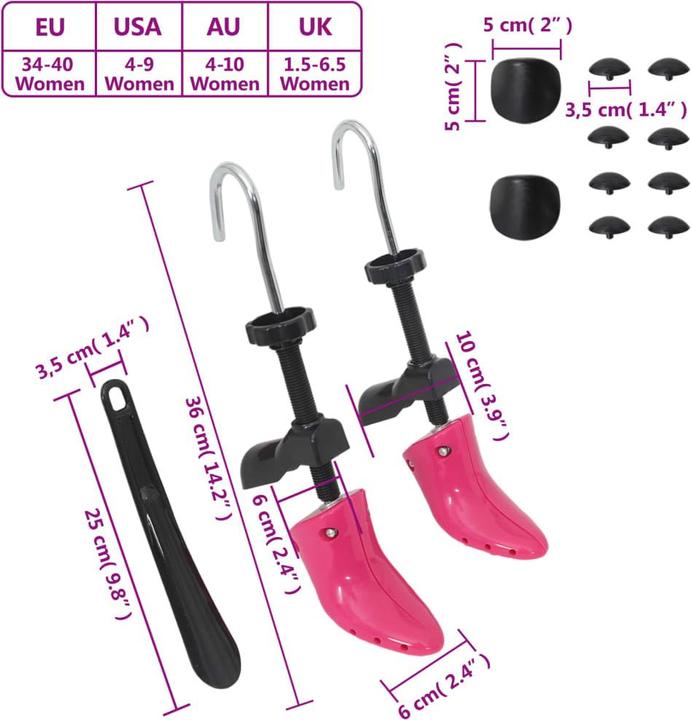 VidaXL Schuhspanner mit Schuhanzieher Rosa EU 34-40 (1 x)