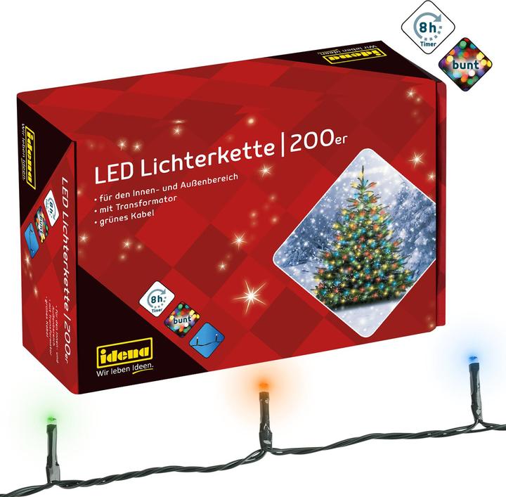 Produktbild Idena LED-Lichterkette 200er bunt,8h Timer,Aussen (0.14 m)
