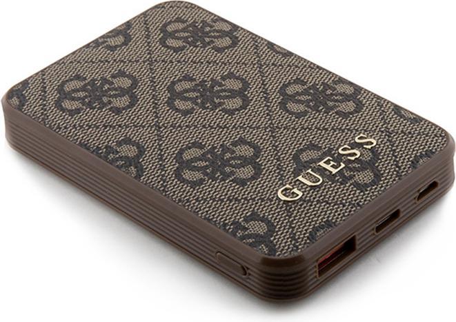 Actual product image Guess Powerbank 15W GUPB5LP4GEGW 5000mAh brązowy/brown 4G Leather Metal Logo (5000 mAh, 15 W)