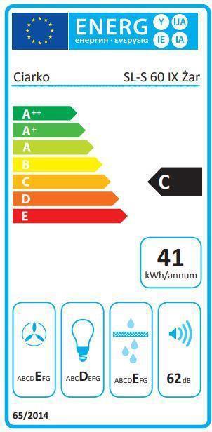 Energie-Label Ciarko Kitchen hood SL-S 60 Inox