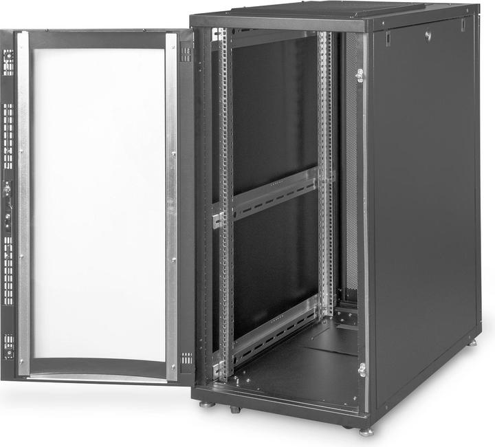 Produktbild Digitus Serverschrank 48,3cm 19Zoll 26HE schwarz H1338mm B600mm T1000mm mit Plexi-Glastuer inkl. 28xMonta... (26 HE, 19 Zoll Rack)