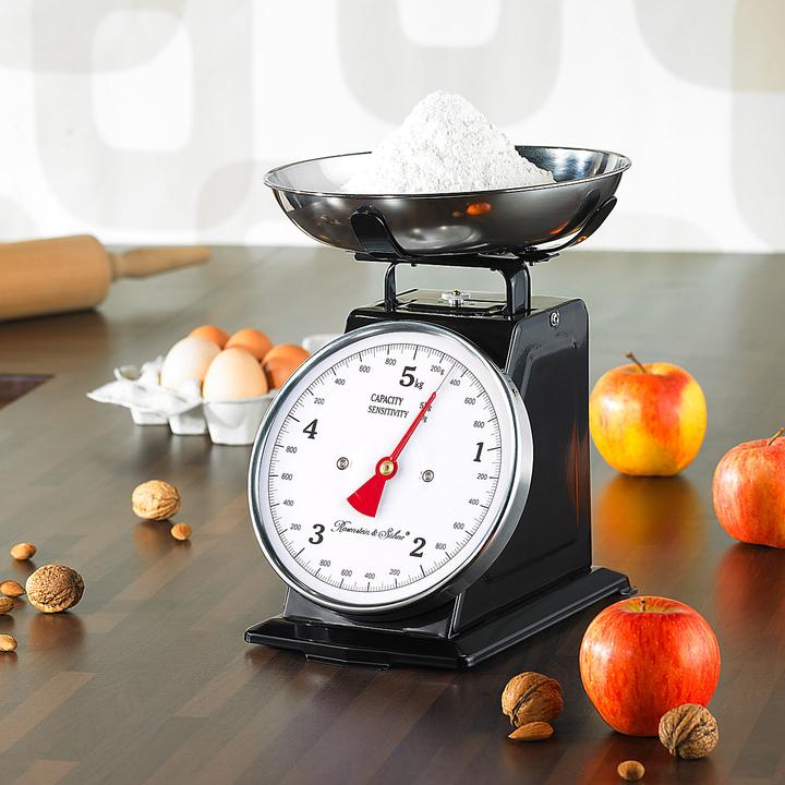 Produktbild Rosenstein & Söhne Analoge Retro-Küchenwaage bis 5 kg mit Tara-Funktion, schwarz, Metall