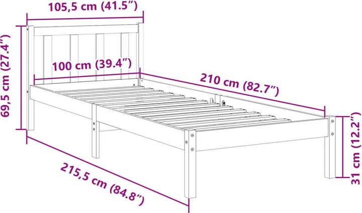 Produktbild VidaXL Bett E x tra Lang ohne Matratze (100 x 210 cm)