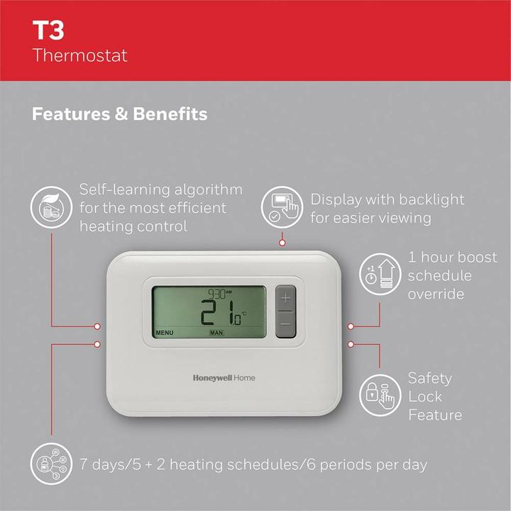 Immagine prodotto Honeywell Termostato ambiente T3 7 giorni stat, programmabile, cablato